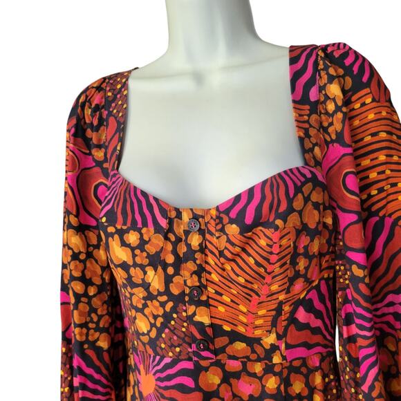 FARM RIO Leopard Hearts Mini bustier MINI dress SM abstract print autumn colors - Picture 1 of 16